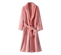 Womens Fleece Bathrobe Plush Flannel Dressing Gown Mid-Length Nightgown with Belt Long Sleeve Fluffy Snuggle Soft Warm Robe Housecoats Shawl Collar Loungewear with Pocket Solid Warm Sleepwear Sale