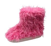 Women's Fleece Boot Round Toe Suede Winter Comfy Plush Warm Short Outdoor Indoor Flat Shoes Mid-Calf Boots Non lip Flat Boots now Boot (Hot Pink, 7)