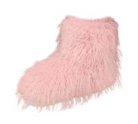 Women's Fleece Boot Round Toe Suede Winter Comfy Plush Warm Short Outdoor Indoor Flat Shoes Mid-Calf Boots Non lip Flat Boots now Boot (Pink, 6)