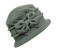 Womens Fleece Cloche Bucket Hat,Ladies 1920s Vintage Dress Bowler Floral Soft Worm Cap,Wool Blend Winter Foldable Church Derby Hats Army Green