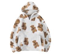 Womens Fleece Coat - Cute Bear Print Teddy Fluffy Fuzzy Hoodies, Long Sleeve Sherpa Sweatshirt, Comfy Cosy Jackets, Ladies Soft Winter Warm Pullover Tops, Pockets, Oversized Outwear, Walking Travel Uk
