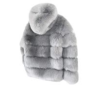 Womens Fleece Coats Warm Parka Sherpa Tops Jumper Women Faux Mink Winter Hooded Faux Jacket Warm Thick Outerwear Jacket Full Length Leopard Print Coat (Grey, XXL)