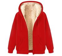 Womens Fleece Coats Winter Warm Sherpa Lined Jacket Full Zip Up Hooded Sweater Fuzzy Cosy Soft Sweatshirt Long Sleeves Fluffy Oversized Hoodie Outwear Ladies Fleece Tops Cardigan Lightweight Hoodies