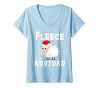 Womens Fleece Feliz Navidad Funny Cute Sheep Christmas V-Neck T-Shirt