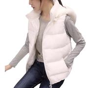 Womens Fleece Gilet Detachable Hat 2024 Autumn/Winter Women's Cotton Vest Short Korean Version Slimming Down Cotton Vest Coat Light for Women Ladies Gilets And Bodywarmers Fleece