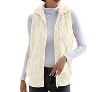 Women's Fleece Gilet Soft Classic Fit Bodywarmer Vest with Zip up Pockets Plush Gilet Solid Color Lightweight Gilets Sleeveless Jacket Cozy Waistcoat,Beige,M,u80k