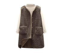 Women's Fleece Gilet UK Clearance,Soft Teddy Fleece Longline Fit Bodywarmers Vest Solid Wool Sleeveless Button Fluffy Velvet Waistcoat Winter Warm Outerwear Thermal Vest Ladies with Pockets