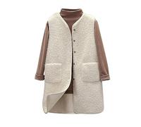 Women's Fleece Gilet UK Clearance,Soft Teddy Fleece Longline Fit Bodywarmers Vest Solid Wool Sleeveless Button Fluffy Velvet Waistcoat Winter Warm Outerwear Thermal Vest Ladies with Pockets