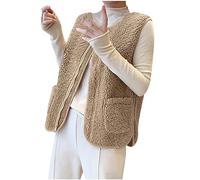 Women's Fleece Gilet UK Clearance,Soft Teddy Fleece Short Fit Bodywarmers Vest Solid Wool Sleeveless Button Fluffy Velvet Waistcoat Winter Warm Outerwear Thermal Vest Ladies with Pockets