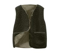 Women's Fleece Gilet Women Winter Thermal Vests Button Up Sleeveless V-neck Waistcoat With Pockets Solid Color Lightweight Gilets Jacket For Women Soft Stand Collar Faux Fur Jacket Top Body Warm Coat