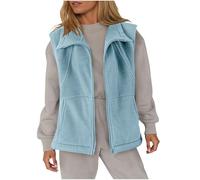 Womens Fleece Gilets - Full Zip Up, Lapel Collar, Two Side Pockets, Loose Fit, Sleeveless Jackets, Teddy Fleece Waistcoat, Ladies Casual Plain Body Warmers, Blue, XL