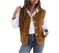 Women's Fleece Gilets UK Trendy Sleeveless Button Down Sherpa Lined Jacket Fall Winter Casual Solid Color Coat Dressy Comfy Warm Loose Fit Outwear Tops with Pockets