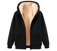 Womens Fleece Hooded Jackets Full Zip Winter Lined Plain Warm Hoodie Teddy Bear Coats Ladies Thermal Solid Color Long Sleeve Windproof Sweatshirts Outwear with Pockets