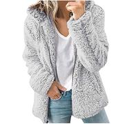 Womens Fleece Hoodie Jacket Sherpa Lined Full Zip up Winter Warm Soft Teddy Fleece Hooded Sweatshirt Fluffy Jumper Hoody Sweater Coat Overcoat Cardigan Ladies Hoodie UK Sale Clearance