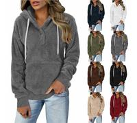 Womens Fleece Hoodie Quarter Button Fluffy Jacket Hoodies Pullover Sweaters Teddy Fleece Sweatshirts Casual Fuzzy Long Sleeve Sherpa Cozy Autumn Winter Outfits Jumpers Tops with Pockets