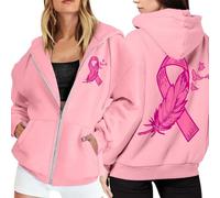 Women's Fleece Hoodie with Zip Pocket Drawstring Long Sleeve Pullover Sweatshirt for Breast Cancer Awareness Month Casual Warm Winter Sports Outerwear Hoodie Oversized Women, pink, S