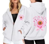 Women's Fleece Hoodie with Zip Pocket Drawstring Long Sleeve Pullover Sweatshirt for Breast Cancer Awareness Month Casual Winter Sports Outerwear Pullover Blankets Men, White, XL