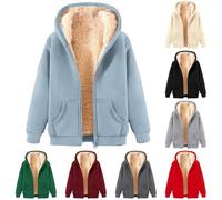 Women's Fleece Hoodie Zip up Long Sleeve Hoodies Fluffy Fuzzy Hooded Sweatshirts with Pockets Ladies Zipper Jackets Autumn Winter Plush Warm Hoodie Casual Loose Plain Sweatshirt Sherpa Coat Outerwear