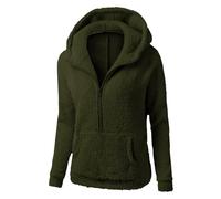 Womens Fleece Hoodies Full Zip Soft Teddy Bear Comfortable Coat Winter Thick Warm Sherpa Fuzzy Plain Hooded Jackets Ladies Plush Zipper Hoodie Outwear with Pockets Army Green XXL