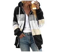 Women's Fleece Jacket Coat Outerwear Warm Coat Women's Plus Size Casual Color Block Plush Sweatshirt Zipper Hoodie Loose Blouse Warm Coat Extra Large Women Jackets (Black, XXXXL)
