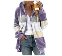 Women's Fleece Jacket Coat Outerwear Warm Coat Women's Plus Size Casual Color Block Plush Sweatshirt Zipper Hoodie Loose Blouse Warm Coat Extra Large Women Jackets (Purple, XXL)