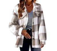 Womens Fleece Jacket Fashion Button Down Womens Casual Plaid Jackets Turndown Collar Long Sleeve Checkered Winter Warm Jackets With Pockets