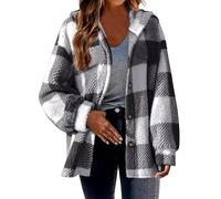 Womens Fleece Jacket Fashion Button Down Womens Casual Plaid Jackets Turndown Collar Long Sleeve Ladies Chunky Cardigans With Pockets Elegant Slim Fit Bomber Jacket Winter Warm Fuzzy Fleece Coat