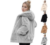 Womens Fleece Jacket Full Zip Up Fuzzy Teddy Coat Winter Hooded Jackets Khaki Beige White Brown Lapel Cardigan Hoodies Casual Warm Outwear with Hidden Hood And Pockets Ladies Size 10 12 14 16 18 20 22