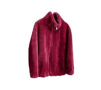 Womens Fleece Jacket Fuzzy Long Sleeve Plus Size Teddy Fleece Coats With Pocket Fluffy Warm Cardigan Stand Collar Zipper Fleece Sweatshirts Overcoats Sportswear Outdoor Lightweight Jacket Wine S