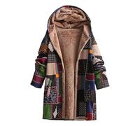 Women's Fleece Jacket Hooded Floral Print Coat Chinese Style Warm Open Front Cardigans Patchwork Oversized Outwear Long Sleeve Winter Jackets for Ladies Daily Wear
