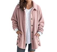 Women's Fleece Jacket Ladies Button Down Lapel Open Front Cardigan Winter Warm Sherpa Fleece Casual Solid Color Plush Teddy Coat Comfortable Fuzzy Outerwear for Daily Lounge & Cold Season Layering