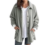 Women's Fleece Jacket Ladies Button Down Lapel Open Front Cardigan Winter Warm Sherpa Fleece Casual Solid Color Plush Teddy Coat Comfortable Fuzzy Outerwear for Daily Lounge & Cold Season Layering