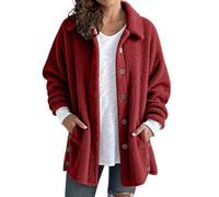 Women's Fleece Jacket Ladies Button Down Lapel Open Front Cardigan Winter Warm Sherpa Fleece Casual Solid Color Plush Teddy Coat Comfortable Fuzzy Outerwear for Daily Lounge & Cold Season Layering