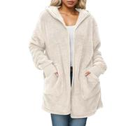 Women's Fleece Jacket Ladies Hooded Open Front Cardigan Winter Warm Sherpa Fleece Casual Solid Color Plush Teddy Coat Comfortable Fuzzy Outerwear for Daily Lounge & Cold Season Layering