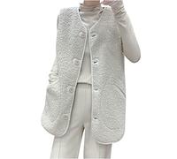 Women's Fleece Jacket Soft Cozy Reversible Mid-Length Gilets Relaxed Fit Sleeveless Cardigan with Button & Pockets Lightweight Spring/Autumn Bodywarmers for Casual Outings