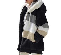 Womens Fleece Jacket Teddy Fluffy Full Zip 2025 New Striped Coats Ladies Faux Fur Hooded Cardigan Sherpa Sweatshirts Casual Warm Outwear with Hood and Pockets