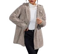 Women's Fleece Jacket Warm Winter Teddy Jacket Soft Borg Coat Hooded Sweatshirt with Buttons and Pockets Loose-Fitting Sherpa Cardigan Outerwear Camel M
