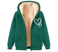 Women's Fleece Jacket with Hood Outdoor Zip Hoodie Women's Oversize Wool Jacket Printed Hooded Jacket Sweat Jacket Lined Winter Jacket Thickened Hiking Jacket Hoodie Warm Loungewear, Green, 5XL
