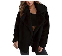 Women's Fleece Jacket Without Hood, Teddy Jacket with Notched Collar Faux Fur Jacket Fluffy Plush Jacket Long Sleeve Cuddly Jacket Thickened Warm Winter Jacket Open Front Cardigan Jacket, black, XL