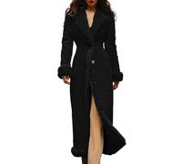 Women's Fleece Jacket Without Hood Winter Coat Women's Long Warm Lined Wool Coat Elegant Down Coat Lapel Quilted Coat with Buttons Parka Fluffy Trench Coat Thermal Outdoor Jacket, black, S