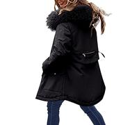 Womens Fleece Jacket Womens Winter Coats Plus Size, Woemns Ladies Warm Hooded Outerwear Solid Thick Padded Jacket Windproof Raincoat Winter Warm Snow Coat(Black-3,XL)