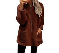 Womens Fleece Jackets Full Zip Casual Long Sleeve Womens Fuzzy Fleece Coat Winter Warm Ladies Chunky Cardigans With Pockets Solid Color Loose Comfort Winter Coats Plus Size Lightweight Jackets