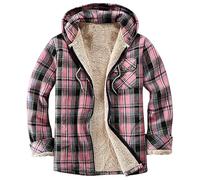 Womens Fleece Jackets Full Zip Fuzzy Sherpa Lined Plaid Shirt Casual Ladies Check Oversized Hooded Winter Coats with Pocket Elegant Long Sleeve Flannel Shirts Fuzzy Autumn Jacket