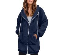 Womens Fleece Jackets Full Zip Longer Length - Sherpa Fleece Jacket Women Long Sleeves Woollen Coats Cardigan With Pockets Outerwear Warm Fleece Jacket Solid Sweatershirt Hooded Warm Winter Coat