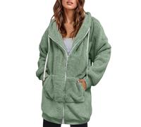 Womens Fleece Jackets Full Zip Longer Length | Women'S Winter Coats With Hood Solid Color Drawstring Trench Coats For Women Long Soft Comfortable Chunky Cardigan With Pockets Long Sleeve Fleece Coats