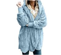 Womens Fleece Jackets Full Zip Winter Fluffy Coat Plain Cozy Fuzzy Sherpa Hoodie Front Open Warm Plush Cardigan Ladies Jumper Solid Color Hooded Overcoat with Pockets Plus Size