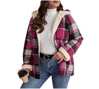 Women's Fleece Jackets Uk Checked Fleece-Lined Thicken Coat Long Padded Sherpa Jacket Warm Long Puffer Jackets Ski Outwear Water-Resistant Zipped Hooded Overcoat Ideal for Cold & Wet Weather
