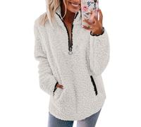 Womens Fleece Jumper Fluffy Pullover Teddy Fleece Sweatshirts Casual Top Fuzzy 1/4 Zip Up Long Sleeve Stand Collar Cozy Coat Tops with Pockets Fuzzy Casual Loose Velvet Sweater Outwear Coat for Women