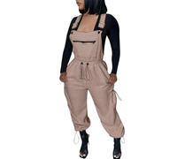 Women's Fleece Jumpsuit Wide Strap Winter Fluffy Drawstring Dungarees Jogger Pants Jumpsuit with Pockets Jumpsuit Women Summer Sexy, brown, L