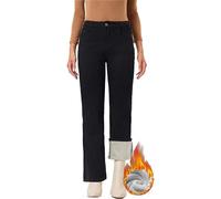 Women's Fleece Lined Jeans Winter Thermal Straight Wide Leg Flannel Sherpa Lined Warm Denim Jean, Dressy Black, Large